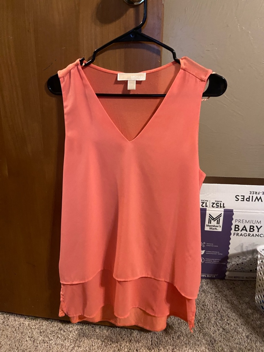 Michael Kors Collection Coral V-Neck Layered Sleeveless Top